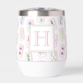 Aquarellpinke und grüne Mahjong-Tiles Monogram (Vorderseite)