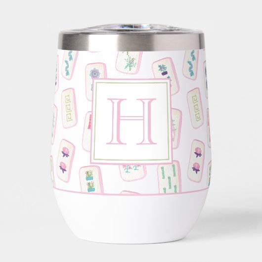 Aquarellpinke und grüne Mahjong-Tiles Monogram (Vorderseite)