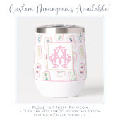 Aquarellpinke und grüne Mahjong-Tiles Monogram