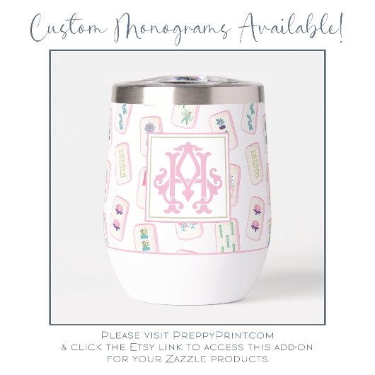 Aquarellpinke und grüne Mahjong-Tiles Monogram