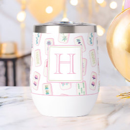 Aquarellpinke und grüne Mahjong-Tiles Monogram