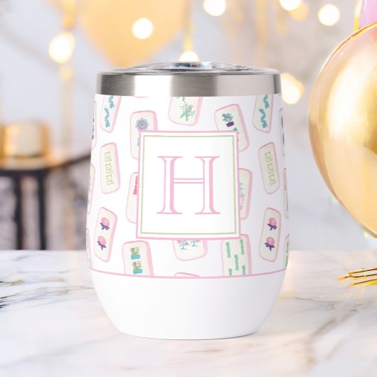 Aquarellpinke und grüne Mahjong-Tiles Monogram