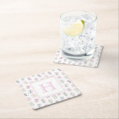 Aquarellpinke und grüne Mahjong-Tiles Monogram Rechteckiger Pappuntersetzer (Vor Ort)