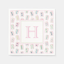 Aquarellpinke und grüne Mahjong-Tiles Monogram