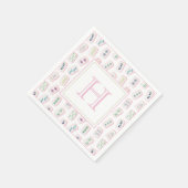 Aquarellpinke und grüne Mahjong-Tiles Monogram Serviette (Ecke)