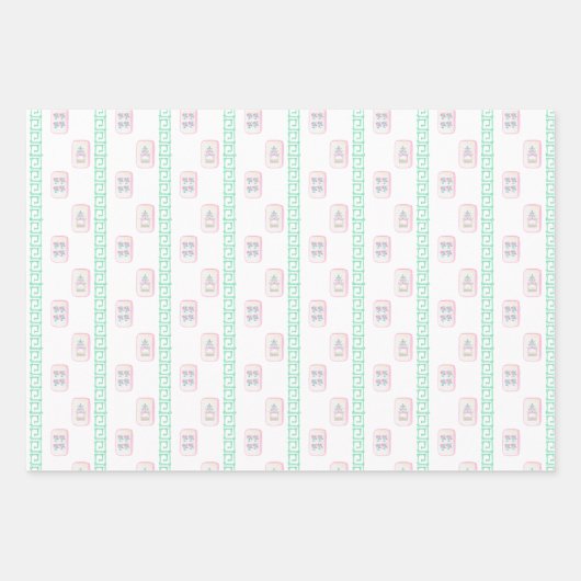 Aquarellpinke und grüner Mahjong Geschenkpapier Set (Vorderseite)