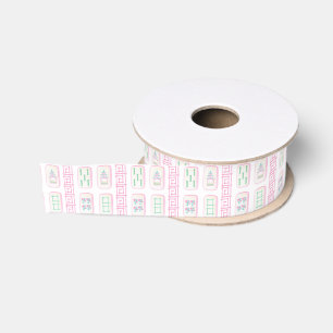Aquarellpinke und grüner Mahjong Ripsband
