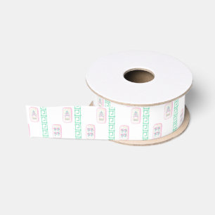 Aquarellpinke und grüner Mahjong Ripsband
