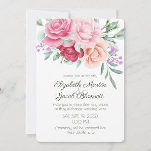 Aquarellpinke und Rote Rosen Virtual Wedding Einladung