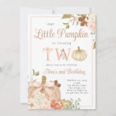 Aquarellpinke Unser kleiner Pumpkin 2. Geburtstag Einladung (Vorderseite)