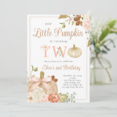 Aquarellpinke Unser kleiner Pumpkin 2. Geburtstag Einladung (Stehend Vorderseite)