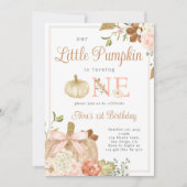 Aquarellpinke unser kleiner Pumpkin Geburtstag Einladung (Vorderseite)