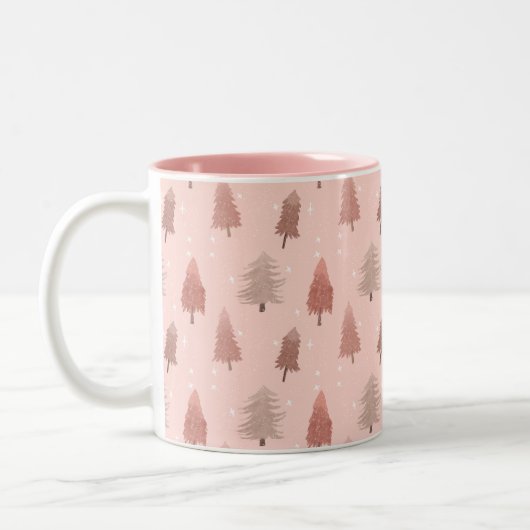 Aquarellpinke Weihnachtsbaumillustrierung Zweifarbige Tasse (Links)