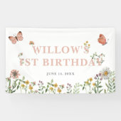 Aquarellpinke Wildblume 1. Geburtstag Banner (Horizontal)