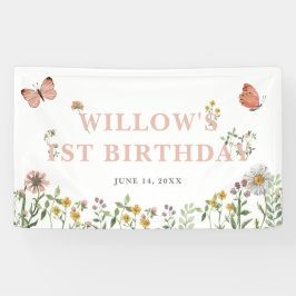 Aquarellpinke Wildblume 1. Geburtstag Banner