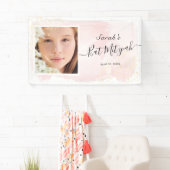 Aquarellpinke x Gold Foto Bat Mitzvah Banner (Insitu)
