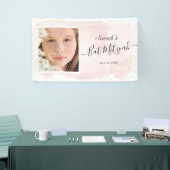Aquarellpinke x Gold Foto Bat Mitzvah Banner (Messeveranstaltung)
