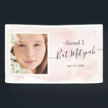 Aquarellpinke x Gold Foto Bat Mitzvah Banner<br><div class="desc">Dieses elegante und elegante Foto-Banner mit weißem Hintergrund und rosafarbenen Pinselstrichen in Aquarellfarben und Imitaten mit goldenen Spritzern. Personalisieren Sie es für Ihre Bedürfnisse. Mehr passende Produkte finden Sie in meinem Geschäft.</div>