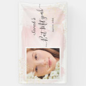 Aquarellpinke x Gold Foto Bat Mitzvah Banner (Vertikal)