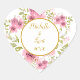 Aquarellpinken Anemone Blumenaufkleber Herz-Aufkleber
