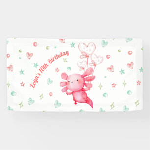 Aquarellpinken Axolotl Fun Kindergeburtstag Party Banner