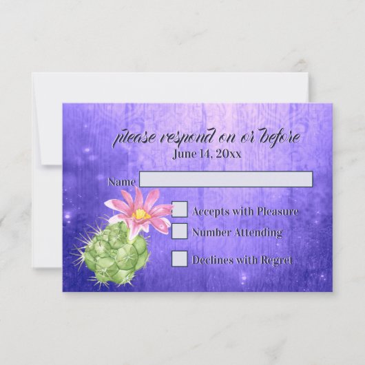 Aquarellpinken blühende Kakteen Wedding RSVP (Vorderseite)