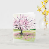 Aquarellpinken Blütenbaum individuell anpassbar Karte (Gelbe Blume)