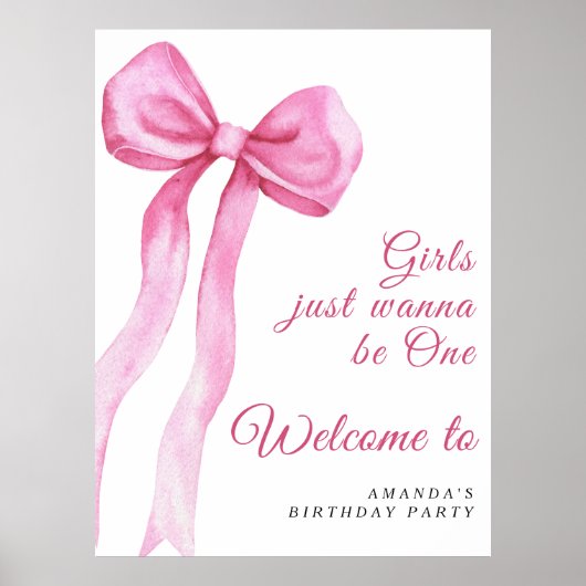 Aquarellpinken Bogen Mädchen 1. Geburtstag Party Poster (Vorne)
