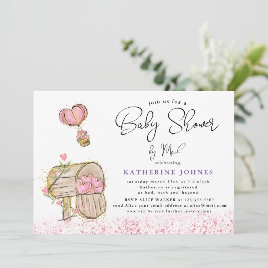 Aquarellpinken Briefkasten virtuelle Babydusche (Stehend Vorderseite)