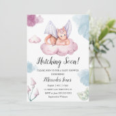 Aquarellpinken Drachen auf Wolkenschatten Bald Einladung (Stehend Vorderseite)