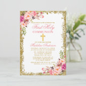 Aquarellpinken Erste Kommune Glitzer Einladung (Stehend Vorderseite)