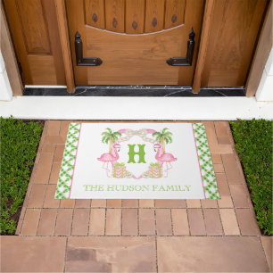 Aquarellpinken Flamingo Monogram Wappen Weihnachte Fußmatte