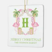 Aquarellpinken Flamingo Monogram Wappen Weihnachte Keramikornament (Links)