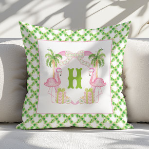 Aquarellpinken Flamingo Monogram Wappen Weihnachte Kissen