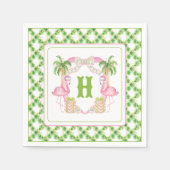 Aquarellpinken Flamingo Monogram Wappen Weihnachte Serviette (Vorderseite)