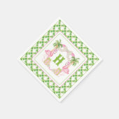 Aquarellpinken Flamingo Monogram Wappen Weihnachte Serviette (Ecke)