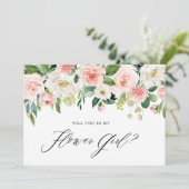 Aquarellpinken Florals werden Sie mein Blumenmädch Einladung (Stehend Vorderseite)