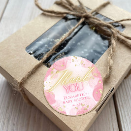 Aquarellpinken & Gold Glitzer Elegante Vielen Dank Runder Aufkleber