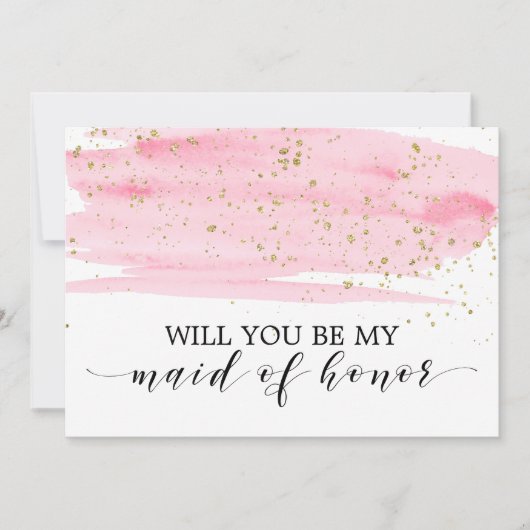 Aquarellpinken Gold werden Sie meine Trauzeugin se Einladung (Vorderseite)