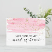 Aquarellpinken Gold werden Sie meine Trauzeugin se Einladung (Stehend Vorderseite)