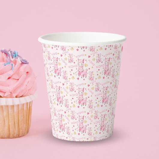 Aquarellpinken Llama XOXO Pappbecher