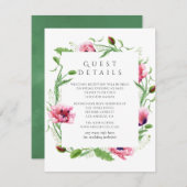Aquarellpinken Poppies für Hochzeitgäste Details Begleitkarte (Vorne/Hinten)