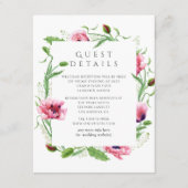 Aquarellpinken Poppies für Hochzeitgäste Details Begleitkarte (Vorderseite)