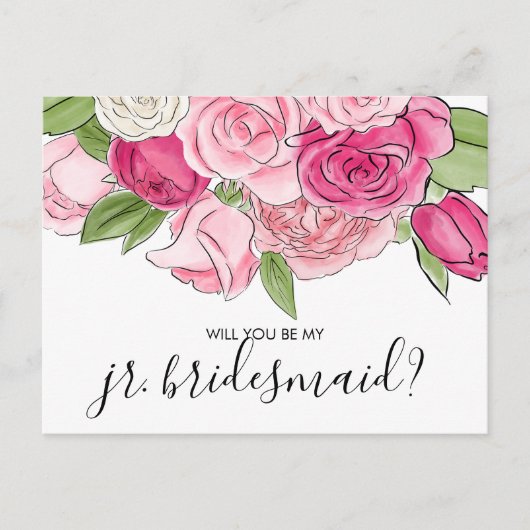 Aquarellpinken sind meine jr. Bridesmaid-Postkarte Einladungspostkarte (Vorderseite)