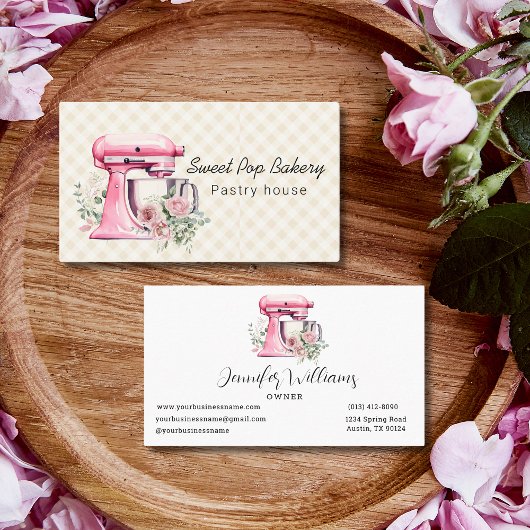 Aquarellpinken Steppmixer Bakery Business Card Visitenkarte