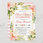 Aquarellpinken tropische Blume 16 . Geburtstag Einladung (Vorne/Hinten)