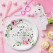 Aquarellpinken und Blätter Pappteller (Party)