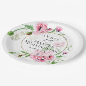 Aquarellpinken und Blätter Pappteller (Schrägansicht)