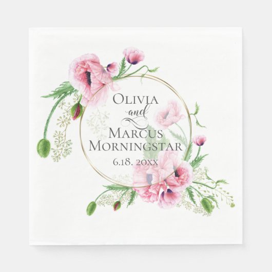 Aquarellpinken und Blätter Serviette (Vorderseite)