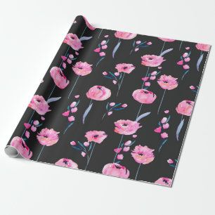 Aquarellpinken und Blumenzweige nahtlos Geschenkpapier